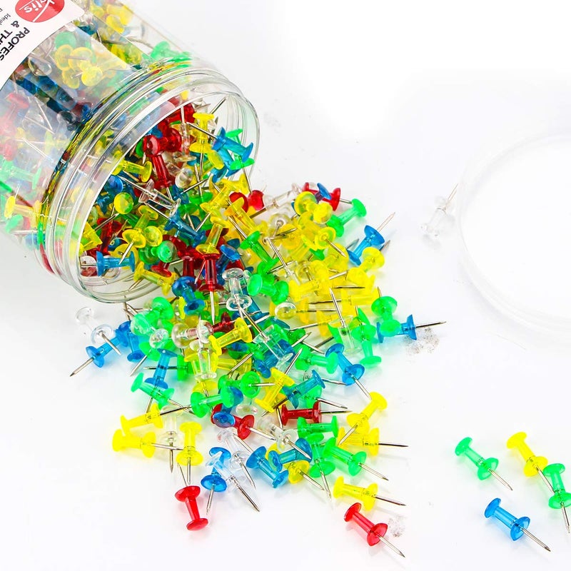 Yalis Push Pins 600 Count Clear Multicolored, Standard Thumb Tacks Steel Point and Clear Multi-Colors Plastic Head - Image 2